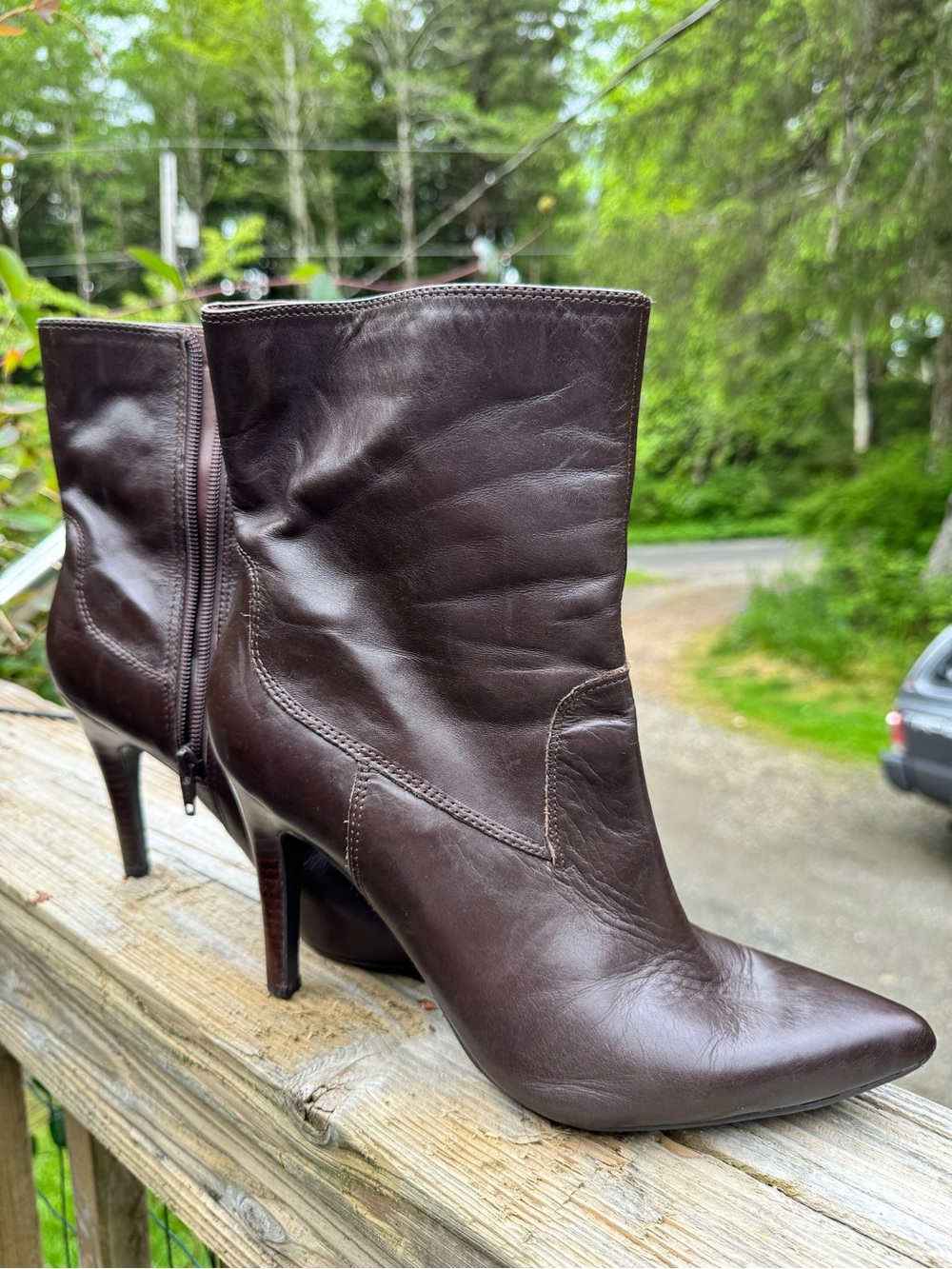 Nine West Dark Brown Pointed-Toe Leather Ankle Boots